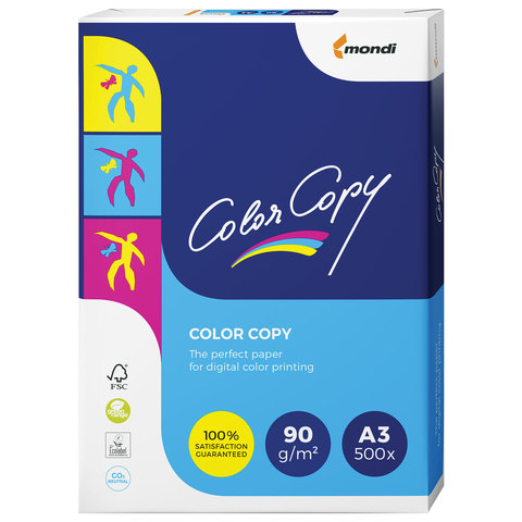 Бумага COLOR COPY, А3, 90 г/м2, 500 л., для полноцветной лазерной печати, А++, Австрия, 161% (CIE)