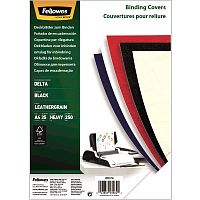 Обложка картонная Delta, А4, 250 гр/м. (25 шт.), черная, с тиснением под кожу, Fellowes, FS-53738
